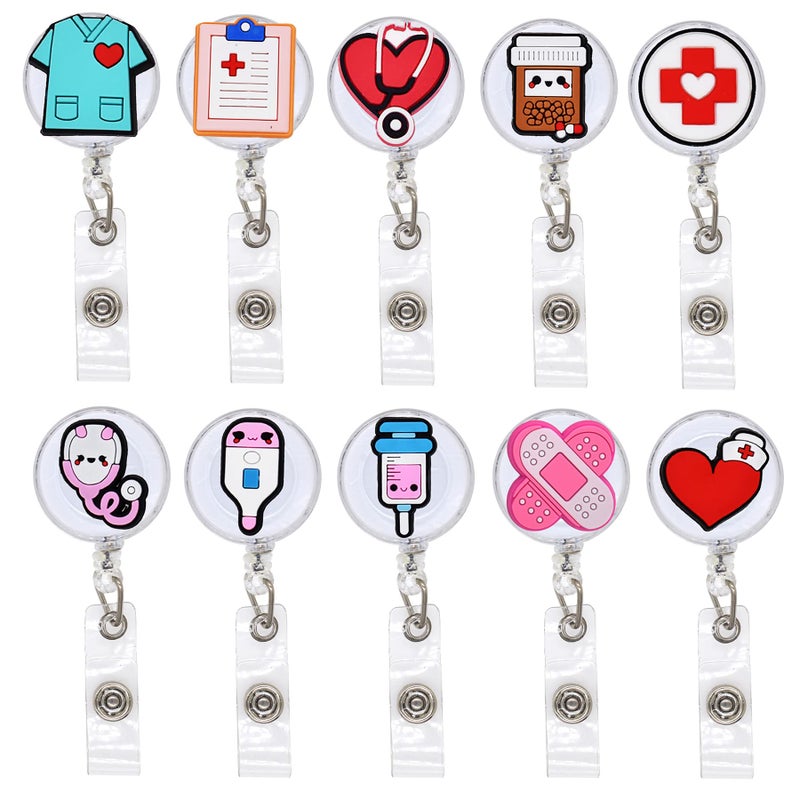 YEALQUE 10 عبوات من YEALQUE حامل بكرة شارة ممرضة قابلة للسحب بكرات شارة تعريف التمريض لطيفة للممرضات والأطباء والمستشفيات الصحية وهدايا العاملين في المكتب (A-10 قطع) - Image 2